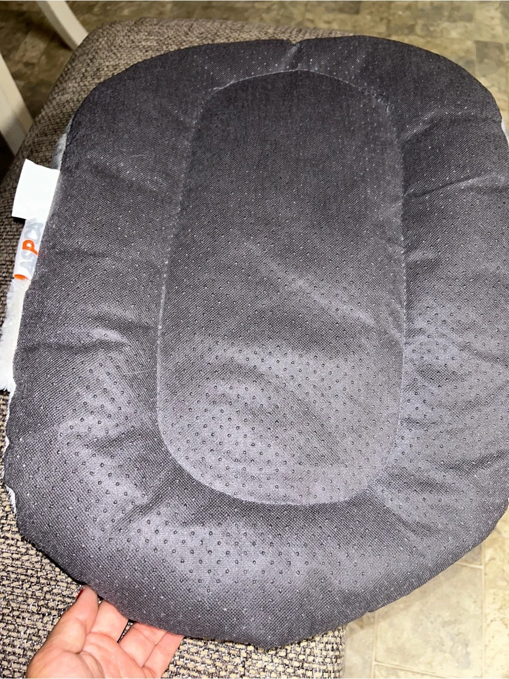 Small Pet Bed Cozy Slipper in Light Gray and Cream